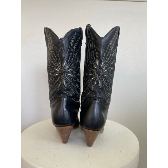 Dingo Women Vintage Black Silver Sunburst Cutout Cowboy Boots  - Size 7.5M - Picture 5 of 8